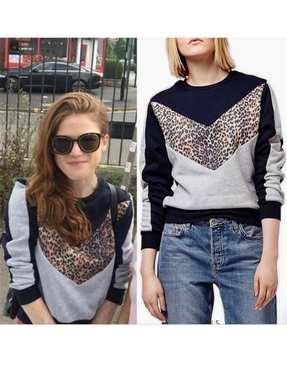 🦋 5/$25 - Topshop Leopard Print Colorblock Sweatshirt ASO as seen on Rose Leslie